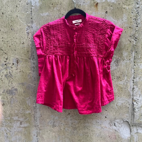Isabel Marant Étoile Leaza Top, Lightweight Short-Sleeve Shirt, Deep Pink, 36 - Picture 1 of 10